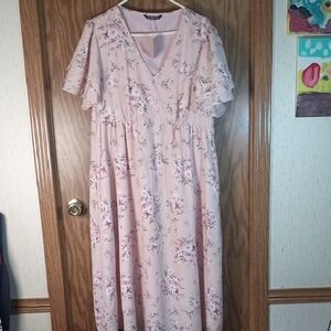 BloomChic Pink Flutter Sleeve V-Neck Maxi Sundress